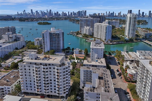 aerial view with a water view