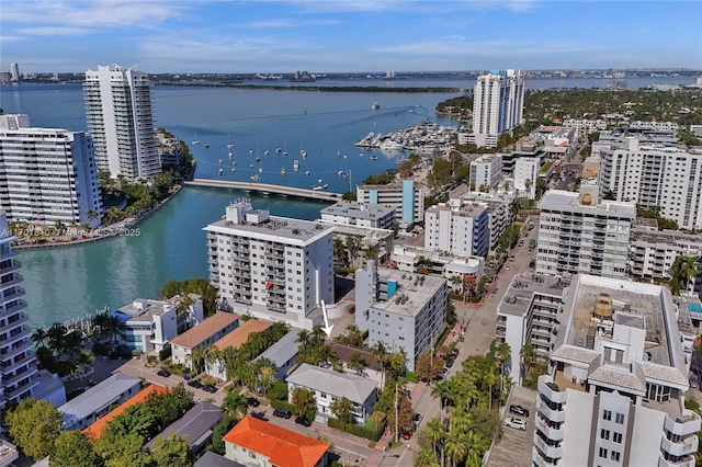 aerial view featuring a water view