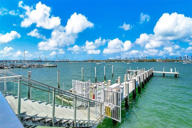 view of dock with a water view