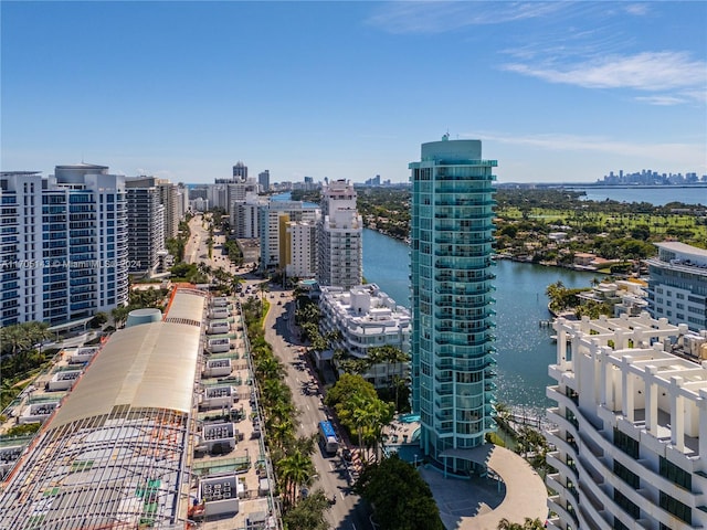 aerial view with a water view