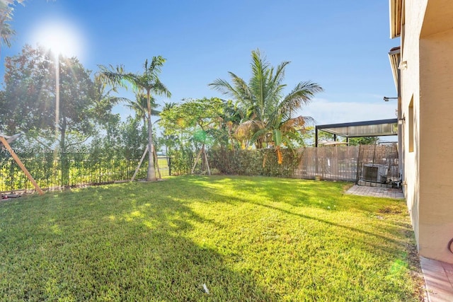 view of yard with a fenced backyard