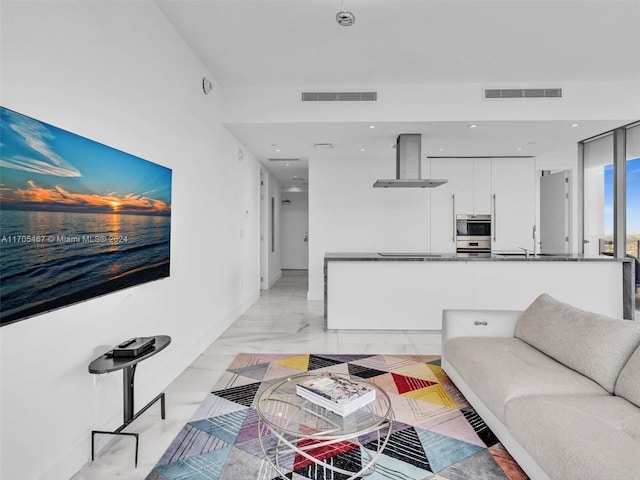 living room featuring sink