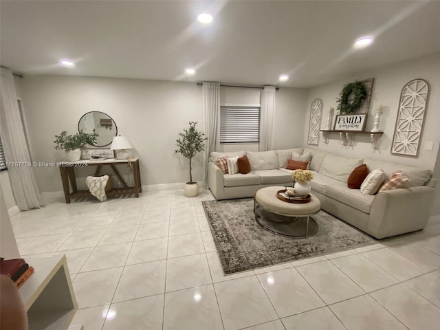 living room featuring light tile patterned floors