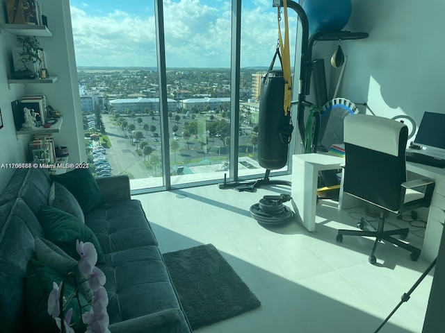 living room with expansive windows and a healthy amount of sunlight