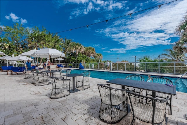 view of swimming pool with a patio