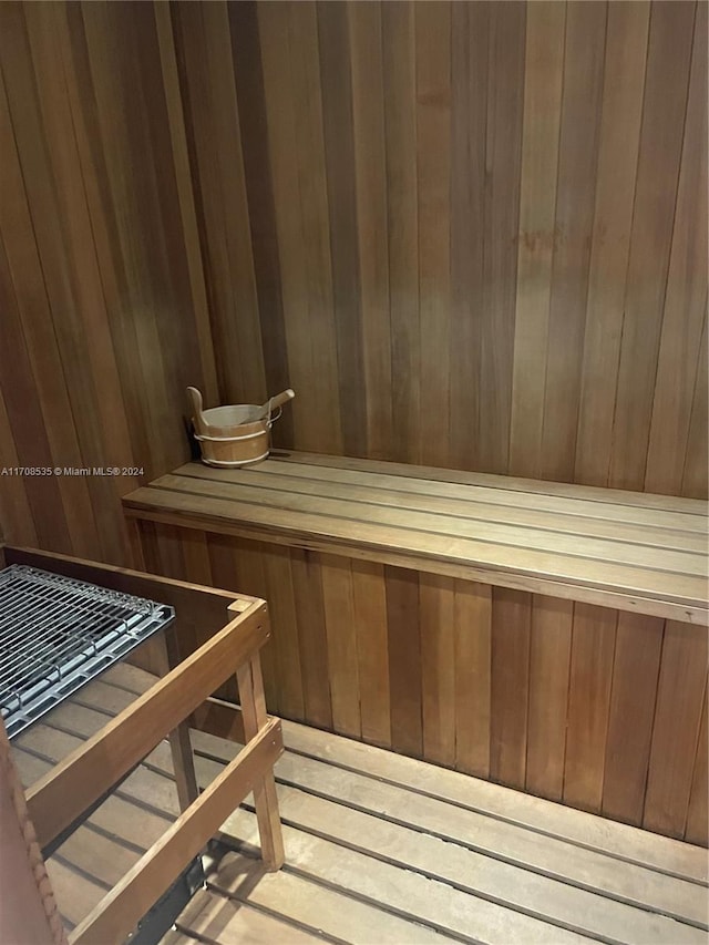 view of sauna featuring wood-type flooring