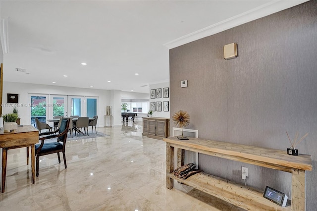 interior space with ornamental molding