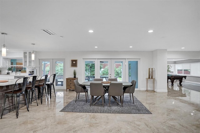 dining room with french doors and billiards