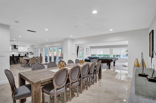 dining space featuring pool table