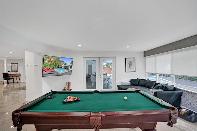 rec room with french doors and pool table