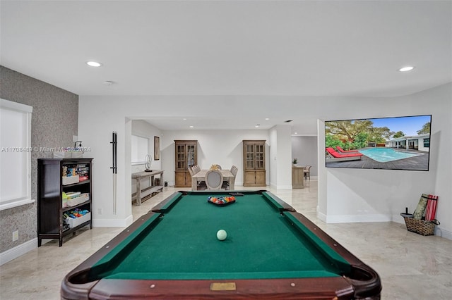 recreation room featuring pool table