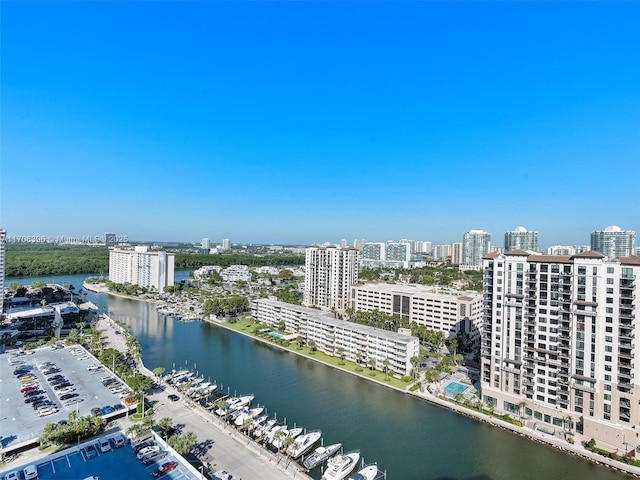 bird's eye view featuring a water view