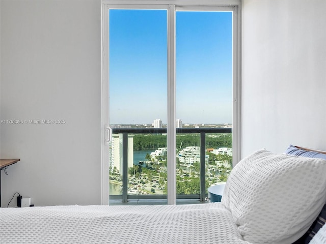 bedroom with a water view