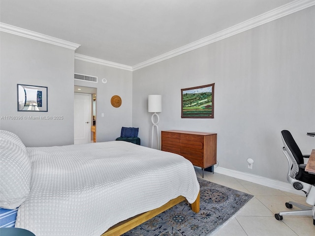 tiled bedroom with ornamental molding