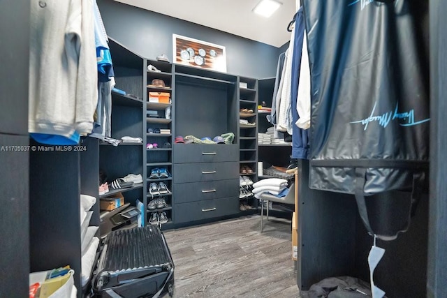 walk in closet featuring wood-type flooring