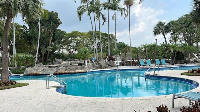 view of swimming pool with a patio area