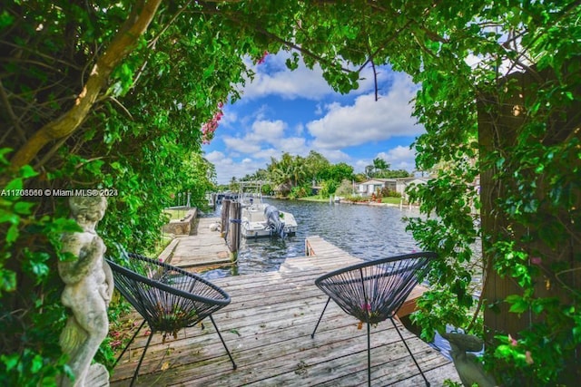 dock area featuring a water view