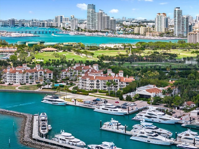 bird's eye view featuring a water view