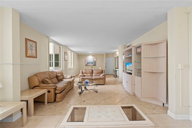 living room featuring light tile patterned floors