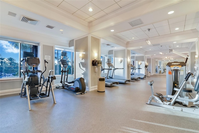 gym featuring ornamental molding