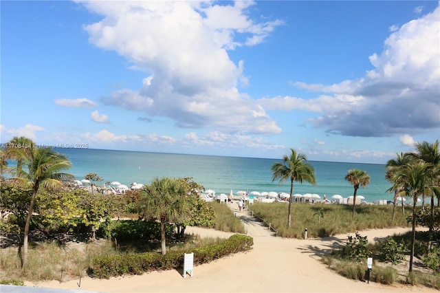 property view of water featuring a view of the beach