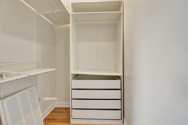 spacious closet with light hardwood / wood-style flooring