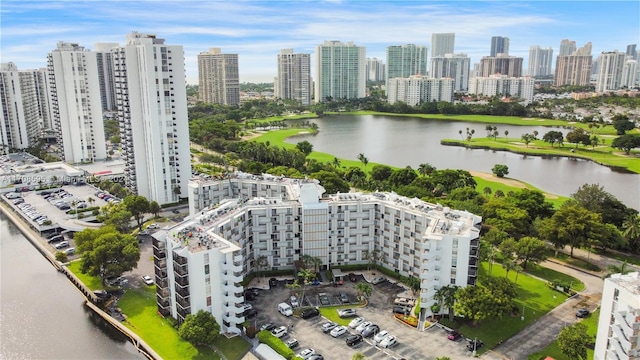 aerial view featuring a water view