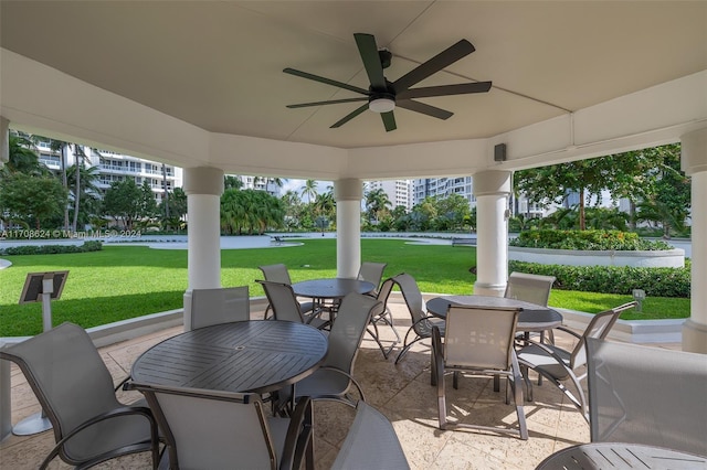 view of patio / terrace featuring ceiling fan