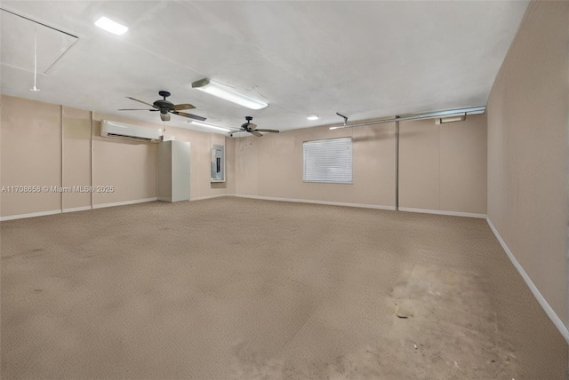 interior space with ceiling fan and a wall mounted AC