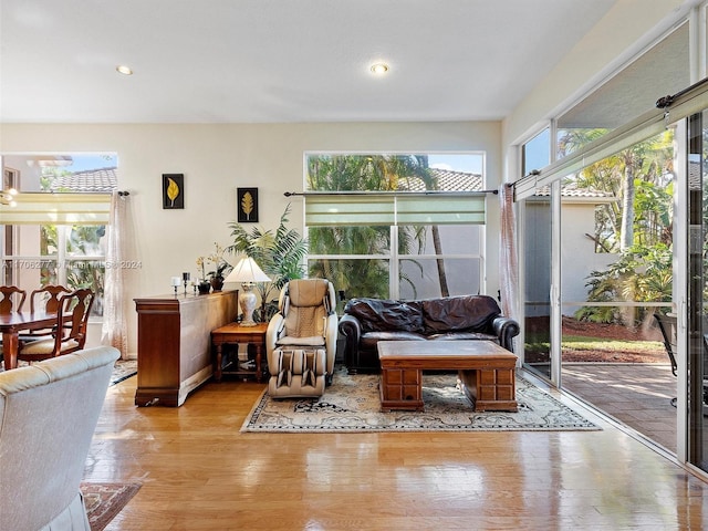 living room with light hardwood / wood-style flooring