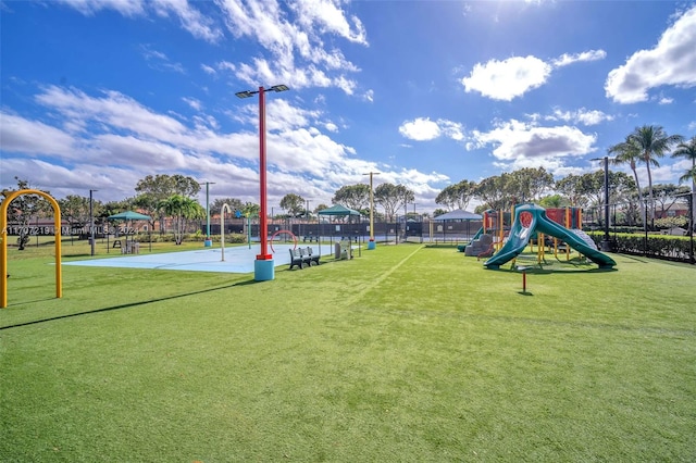 view of play area with a lawn