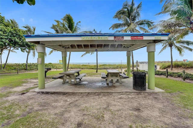 view of community featuring a gazebo and a lawn