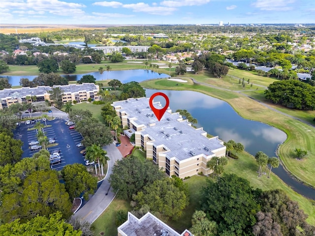 aerial view featuring a water view