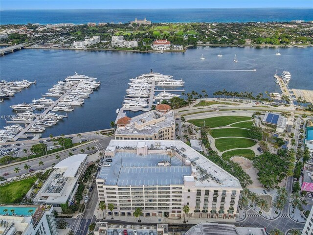 aerial view featuring a water view