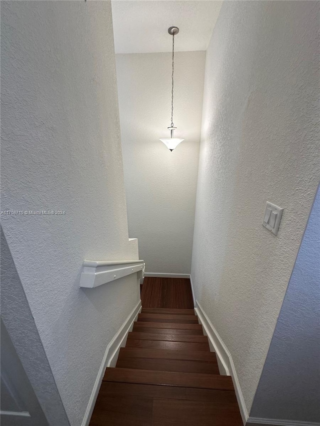 stairway with hardwood / wood-style floors