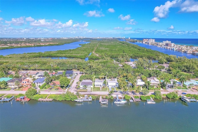 aerial view with a water view