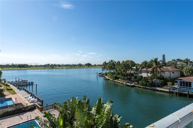 property view of water with a boat dock