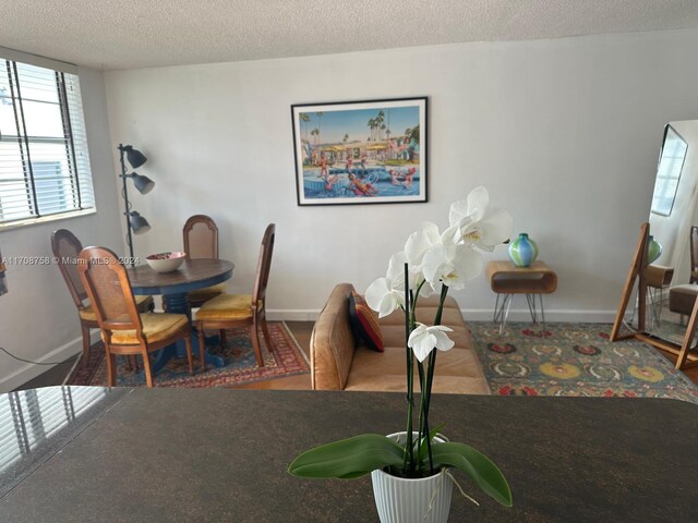 dining room with a textured ceiling