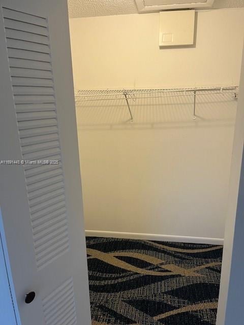 walk in closet featuring carpet flooring