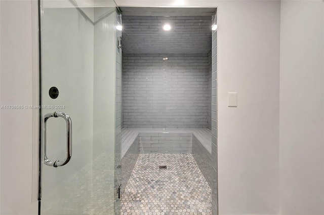 bathroom featuring a shower with door