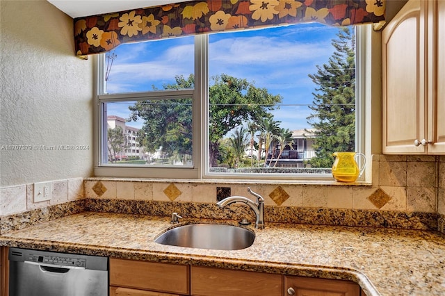 kitchen with backsplash, dishwasher, and sink