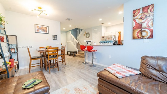 living room with light wood-type flooring