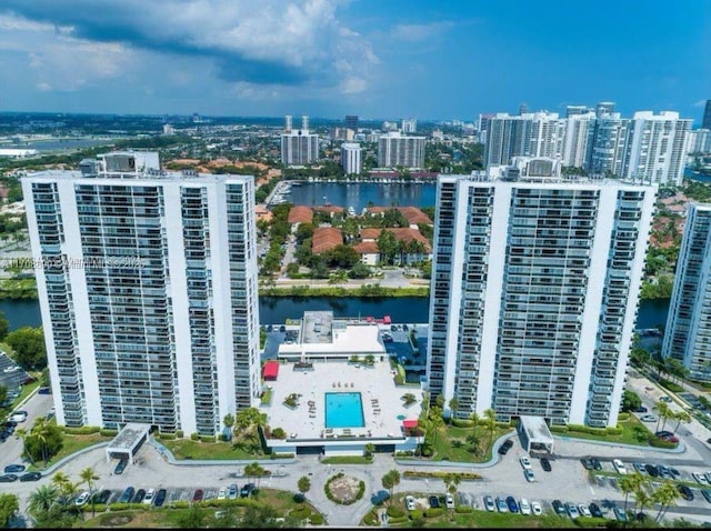 drone / aerial view featuring a water view