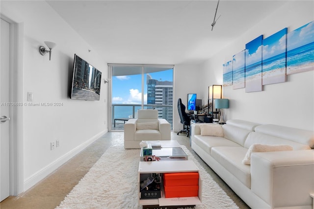 living room with expansive windows