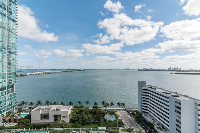 view of water feature featuring a city view