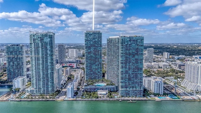 property's view of city featuring a water view
