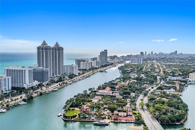 drone / aerial view featuring a water view