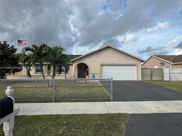 single story home with a garage