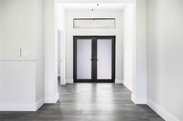 foyer with dark hardwood / wood-style flooring and french doors