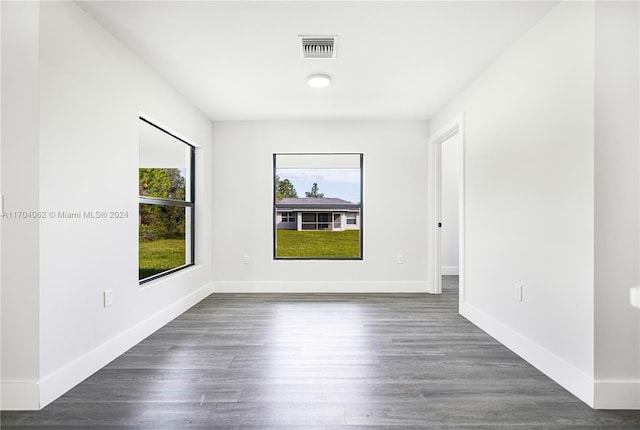 empty room featuring a healthy amount of sunlight and dark hardwood / wood-style flooring